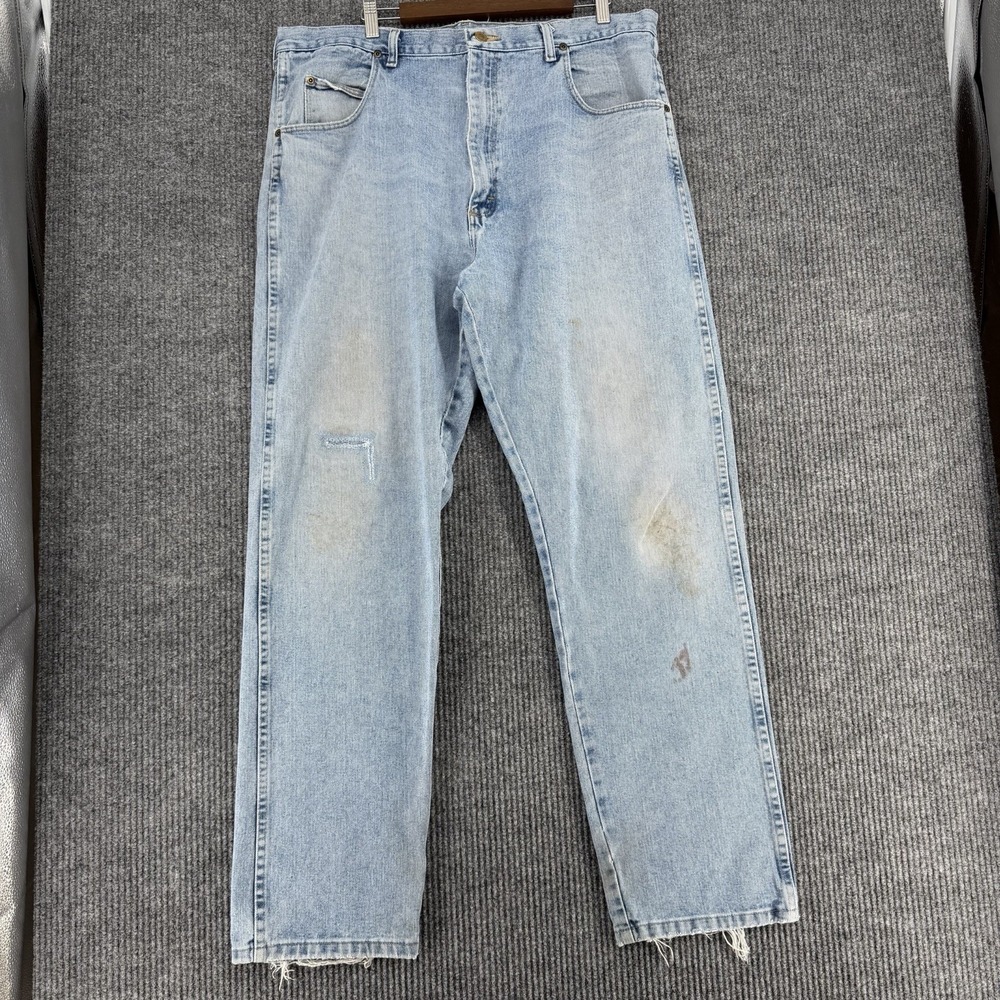 Wrangler Vintage Light Wash Jeans Distressed Workwear Grunge 40x33 Mens